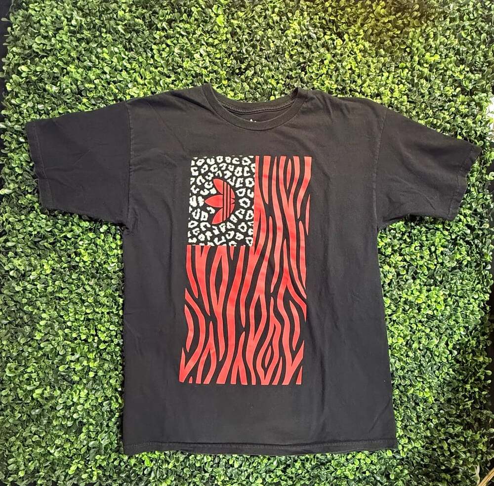 Adidas Graphic T-Shirt Black Red Zebra Animal Print